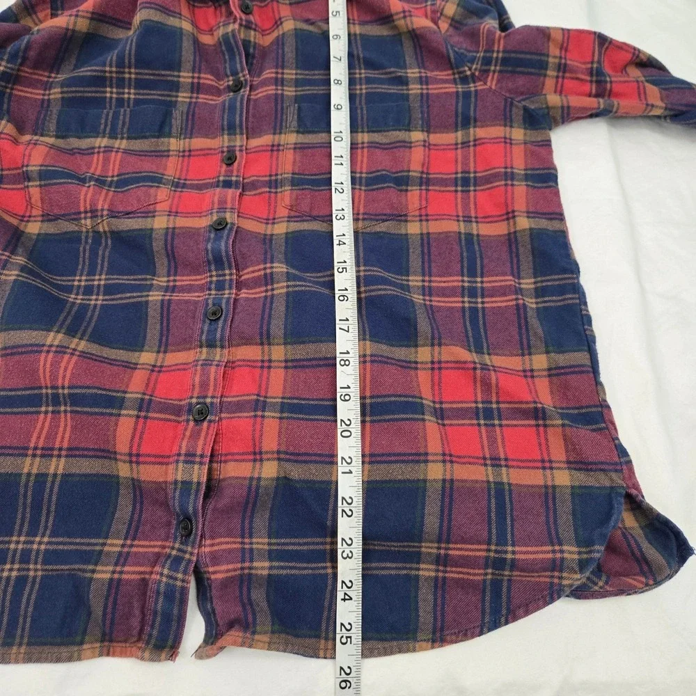 Madewell Oversized Ex-Boyfriend Flannel Shirt Plaid Red Navy Button Down Women S - Picture 7 of 10